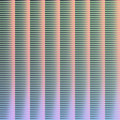 An array of coloured stripes with vague red blue and green gradients