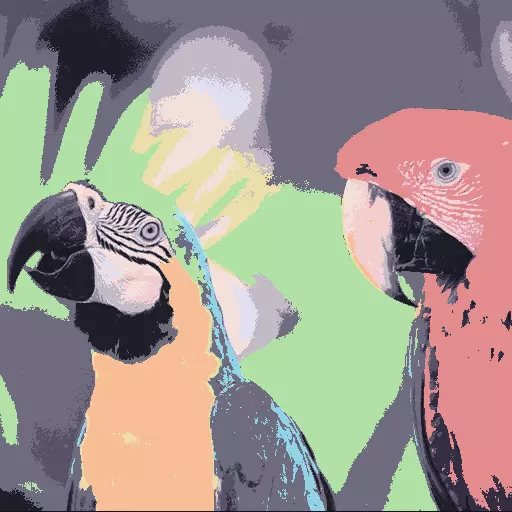 The picture of the birds but made of blobs of colour from the palette
